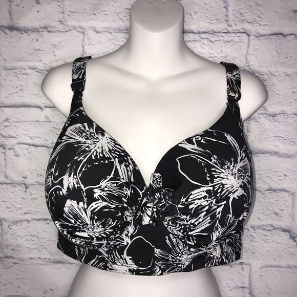 Black White Flower Swim Top Swimsuits for All - Picture 1 of 11